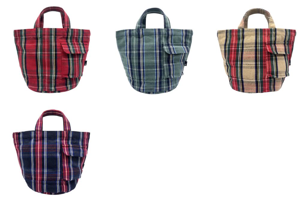 ROOTOTE 3702 SN.デリ.リサイクルコットン-Hのトートバッグ。リサイクルコットン素材のレッド、グリーン、ベージュ、ネイビー