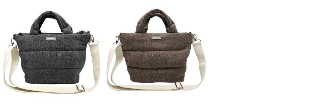 ROOTOTE 3763 FE.デリ.ヘリンボーン-Aのトートバッグ。ヘリンボーン柄のブラックとベージュ